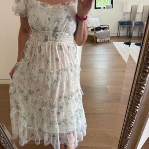 Moon River Flowy Floral Dress - White, Grey, Green Soft Floral - Baby Shower